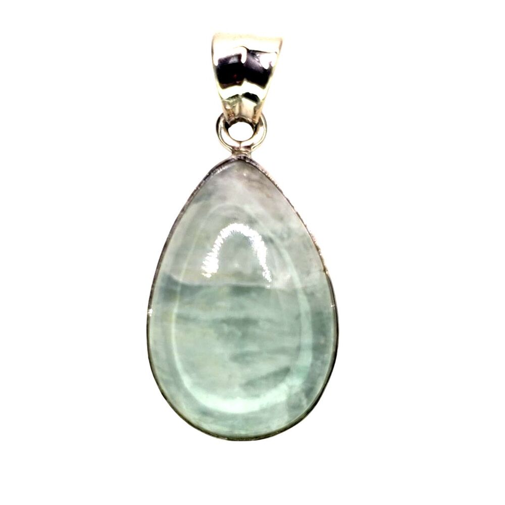 Green Moonstone Silver Teardrop Pendant 925 Sterling Large Bale 7.6gr 40mm